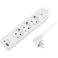 LogiLink Steckdosenleiste, 3-fach, 2x USB, mit Schalter