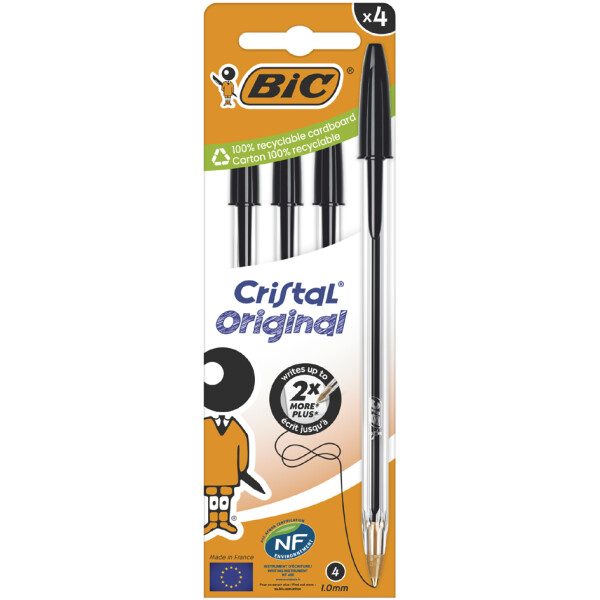 BIC Kugelschreiber Cristal Original, schwarz, 4er Kartonbox