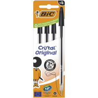 BIC Kugelschreiber Cristal Original, schwarz, 4er Kartonbox