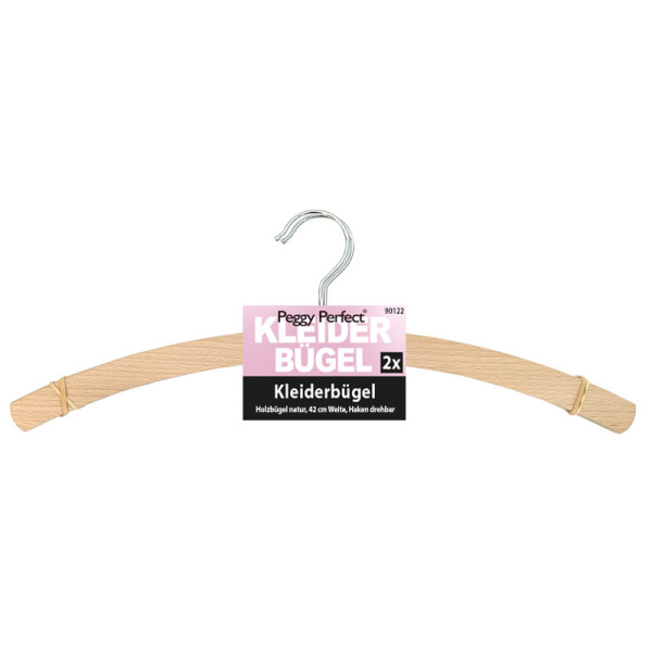 Peggy Perfect Holz-Kleiderb&uuml;gel ohne Steg, natur, 2er Pack