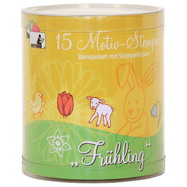 HEYDA Motivstempel-Set "Frühling", Klarsicht-Runddose