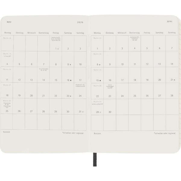 MOLESKINE Taschenkalender 2026, Wochen, P A6, schwarz