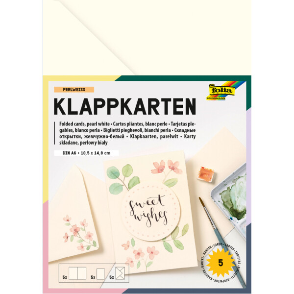 folia Klappkarten-Set, 105 x 150 mm, perlweiß