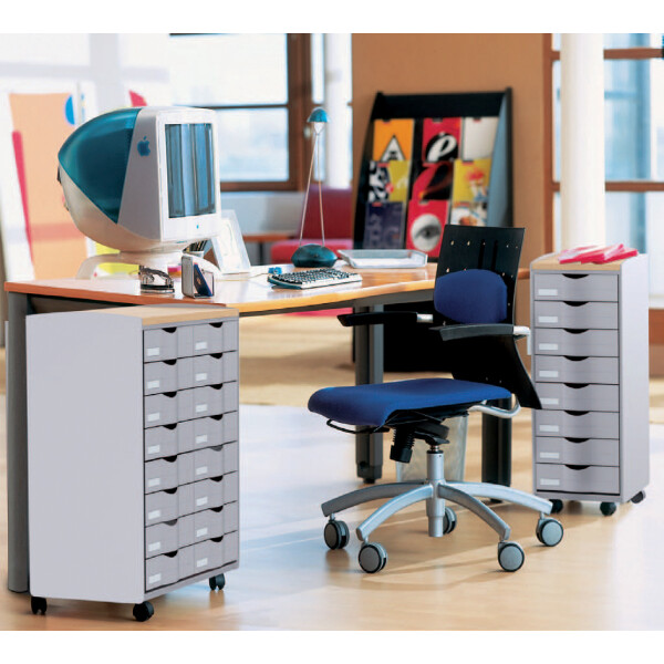PAPERFLOW Rollwagen, 16 Schübe grau buche
