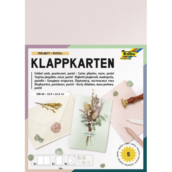 folia Klappkarten-Set, 105 x 150 mm, perlmutt pastell