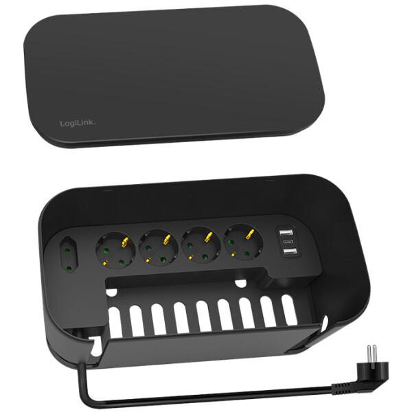 LogiLink Kabelbox mit Steckdosenleiste, 5-fach, weiß