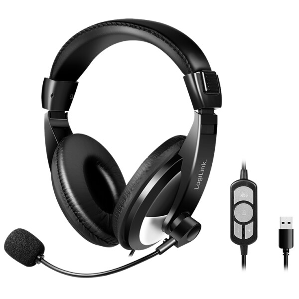 LogiLink Stereo-Headset mit Steuerung , 1x USB-A, schwarz