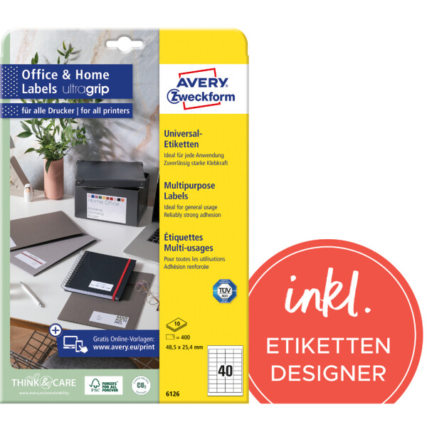 AVERY Zweckform Universal-Etiketten, 105 x 74 mm, weiß