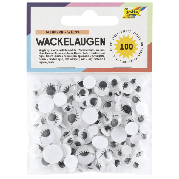 folia Wackelaugen mit Wimpern, nicht selbstklebend, weiß