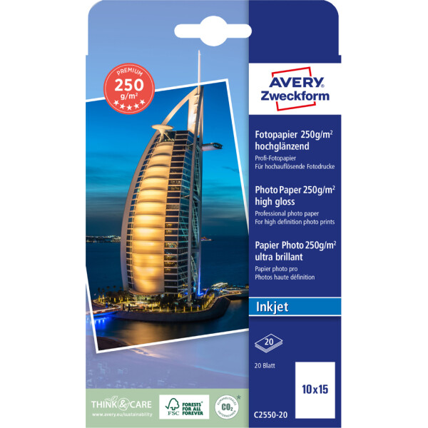 AVERY Zweckform Inkjet Fotopapier PREMIUM, 10 x 15 cm, weiß