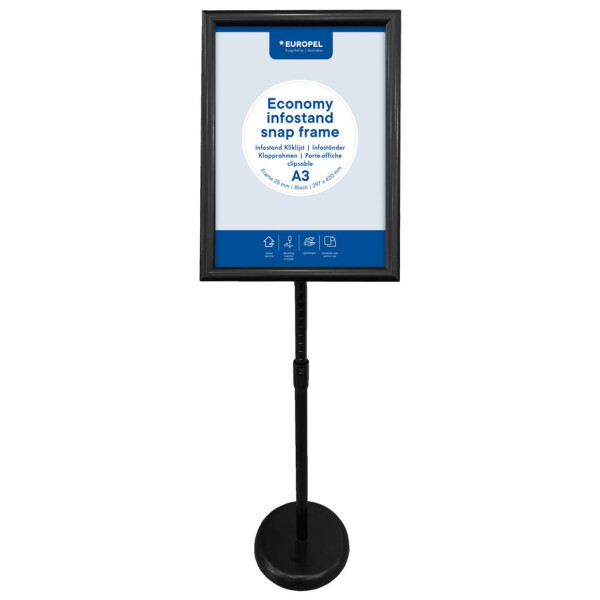 EUROPEL Infoständer ECONOMY + Plakatrahmen, DIN A4, schwarz