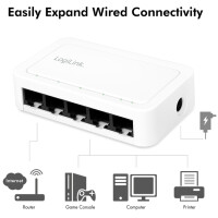 LogiLink Desktop Gigabit Ethernet Switch, 5-Port, weiß