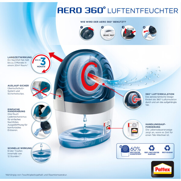 Pattex Luftentfeuchter AERO 360 Grad, f&uuml;r R&auml;ume bis 50 cbm