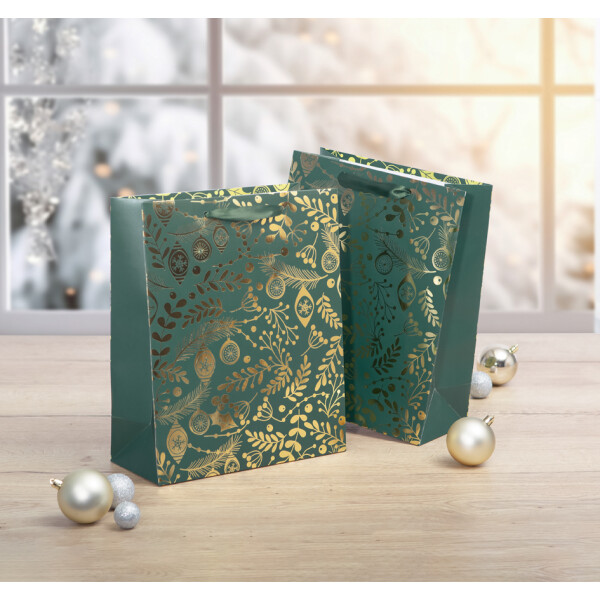 sigel Weihnachts-Geschenkt&uuml;te "Golden ornaments on green"