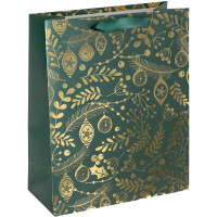 sigel Weihnachts-Geschenktüte "Golden ornaments on green"