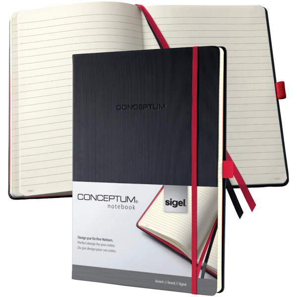sigel Notizbuch Conceptum, DIN A4, liniert, schwarz rot