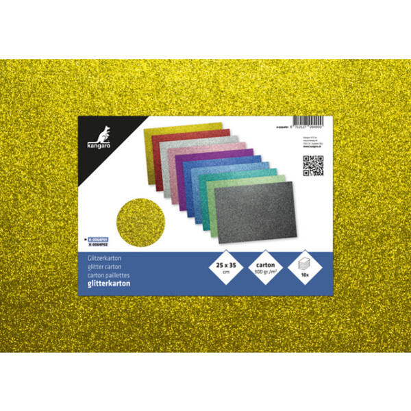 kangaro Glitterkarton, 250 x 350 mm, 5-farbig sortiert