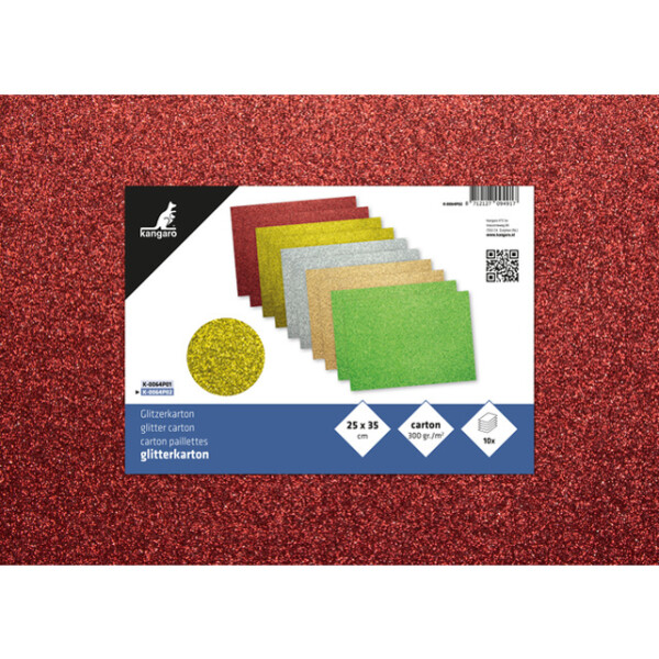 kangaro Glitterkarton, 250 x 350 mm, 5-farbig sortiert