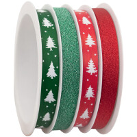 CACTUS Geschenkband-Multispule, 4-fach, Glitter, gold silber