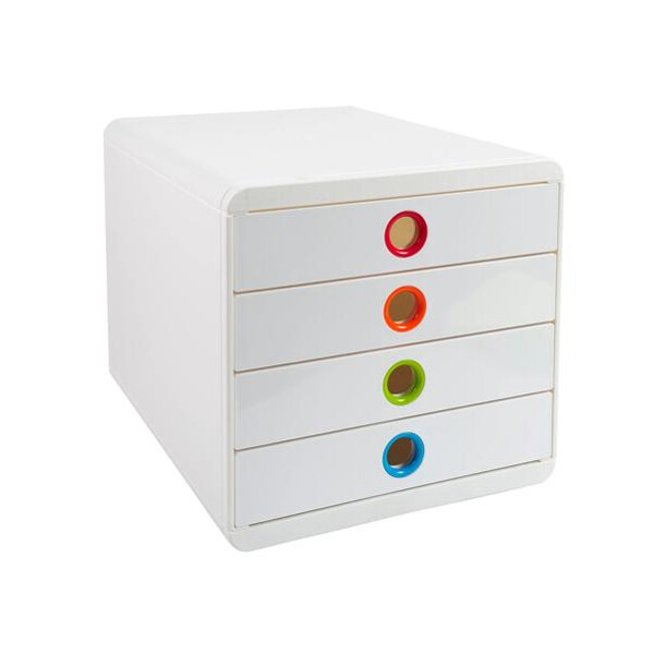 EXACOMPTA Schubladenbox POP-BOX, 4 Sch&uuml;be, wei&szlig; Harlekin