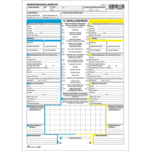RNK Verlag Vordruck "Europäischer Verkehrsunfallbericht"