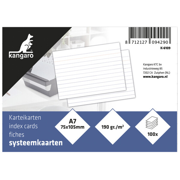kangaro Karteikarten, DIN A7, liniert, wei&szlig;