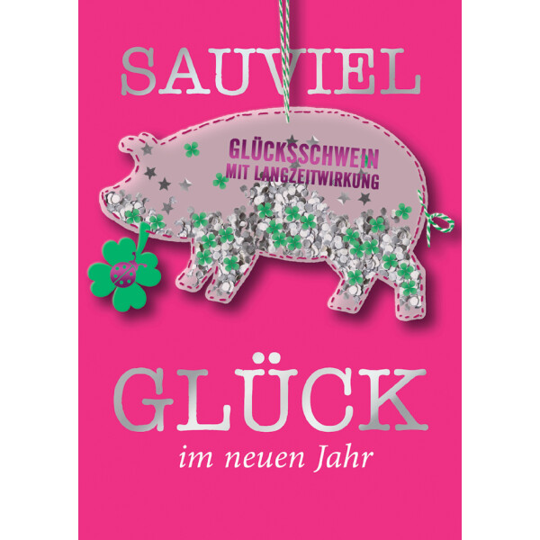 CACTUS Neujahrskarte mit Filzschwein