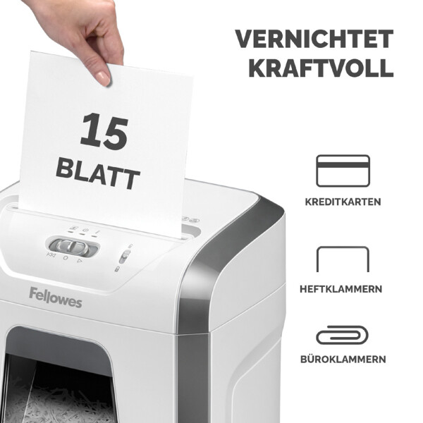 Fellowes Aktenvernichter Powershred 15C, weiß, Partikel