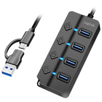 LogiLink USB 3.2 Hub, 4 Port, mit Ein- Ausschalter, schwarz