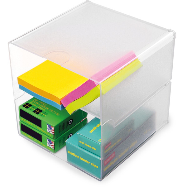 deflecto Organisationsbox Cube Doppel, 1 Fach, glasklar