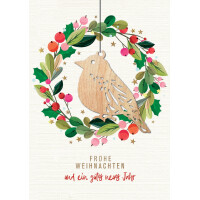CACTUS Weihnachtskarte "Kranz & Vogel", mit...