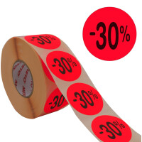 METO Promo-Etiketten "-30%", rund, rot fluor