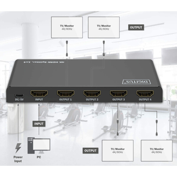DIGITUS 4K HDMI Splitter, 1x4, 4K 60Hz HDCP 2.2, schwarz