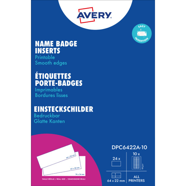 AVERY Einsteck-Namensschild, 190 g qm, 65 x 30 mm, weiß