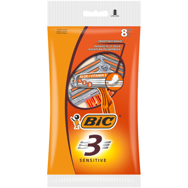 BIC Einwegrasierer 3 Sensitive, f&uuml;r M&auml;nner, 8er Pack