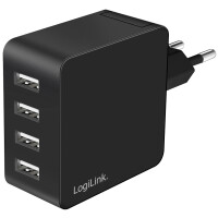 LogiLink USB-Steckdosenadapter, 4x USB-A, 24 Watt, schwarz