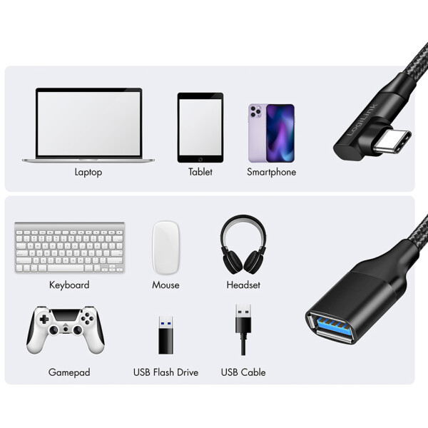 LogiLink USB 3.2 Gen2 Adapterkabel, USB-C - USB-A, 0,2 m