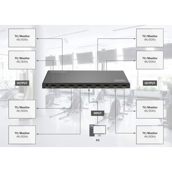 DIGITUS 4K HDMI Splitter, 1x8, 4K 60Hz HDCP 2.2, schwarz