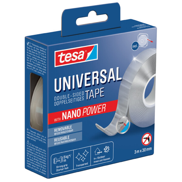 tesa Doppelseitiges Klebeband NANO POWER, 30 mm x 3 m