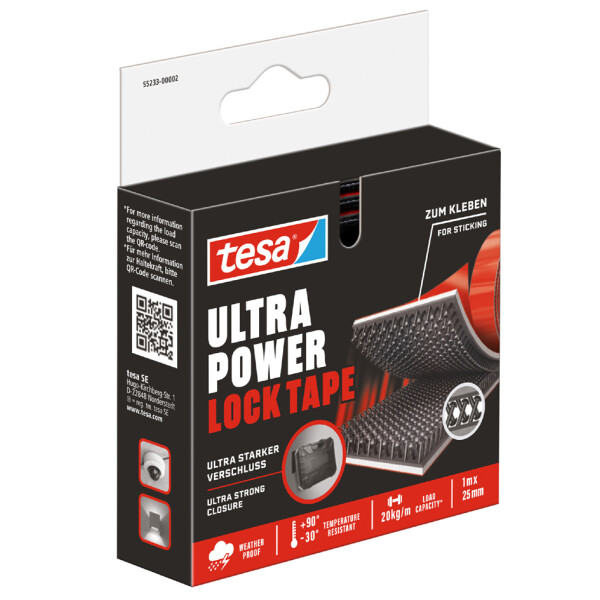 tesa Klettband Ultra Power Lock Tape, 25 mm x 1 m