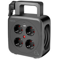 LogiLink Kabeltrommel, 4-fach + 2x USB, Kabel: 5 m, schwarz