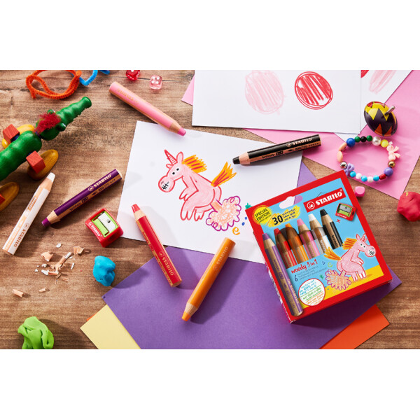 STABILO Multitalentstift woody 3 in 1, 6er Etui Einhorn
