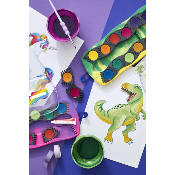 FABER-CASTELL Deckfarbkasten CONNECTOR Dino, 12 Farben