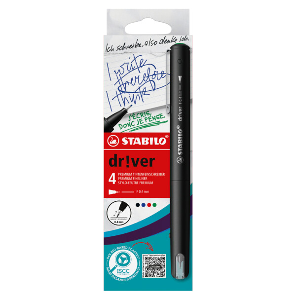STABILO Fineliner dr!ver, fein, 4er Kartonetui