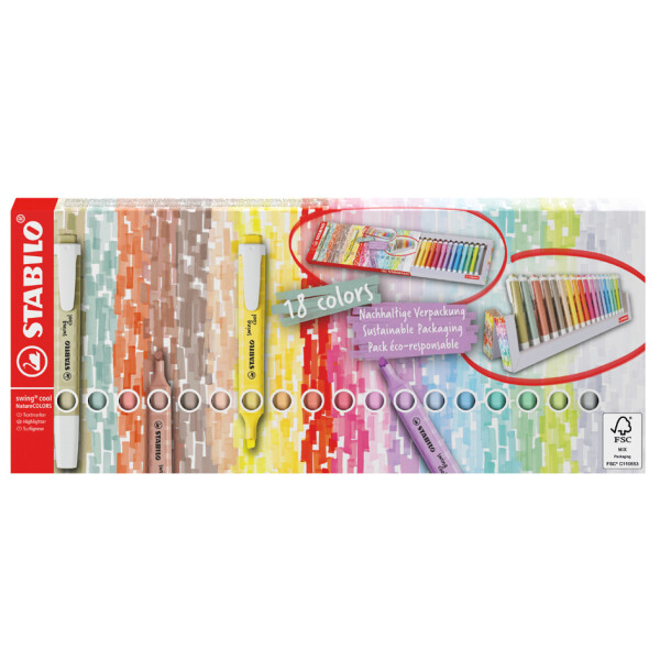 STABILO Textmarker swing cool NatureCOLORS, 18er Tischset