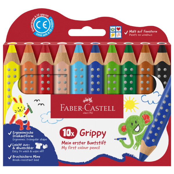 FABER-CASTELL Dreikant-Buntstift Grippy, 10er Kartonetui