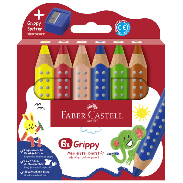 FABER-CASTELL Dreikant-Buntstift Grippy, 6er Kartonetui