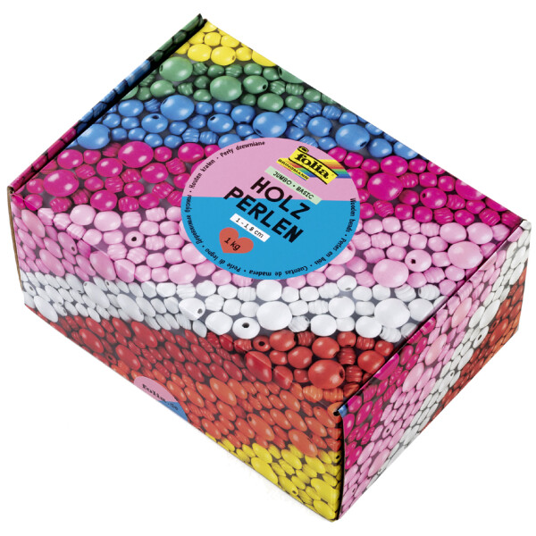 folia Holzperlen-Mix BASIC Jumbobox, 1 kg