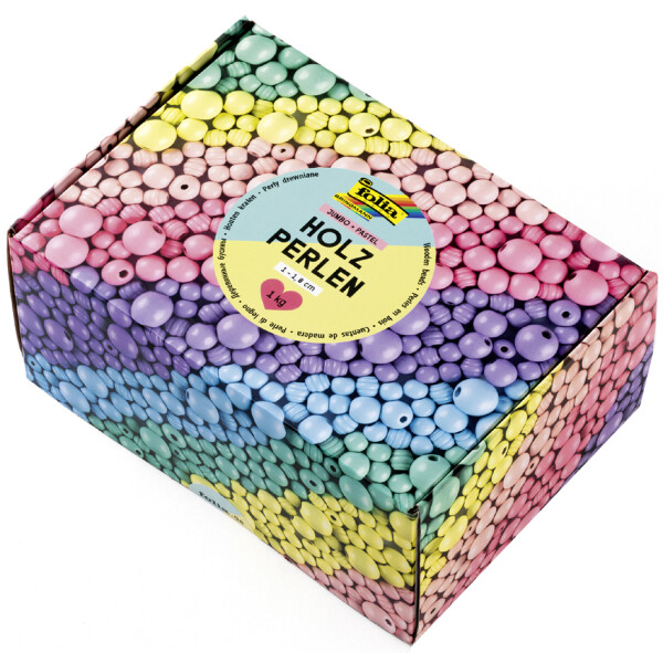 folia Holzperlen-Mix PASTEL Jumbobox, 1 kg