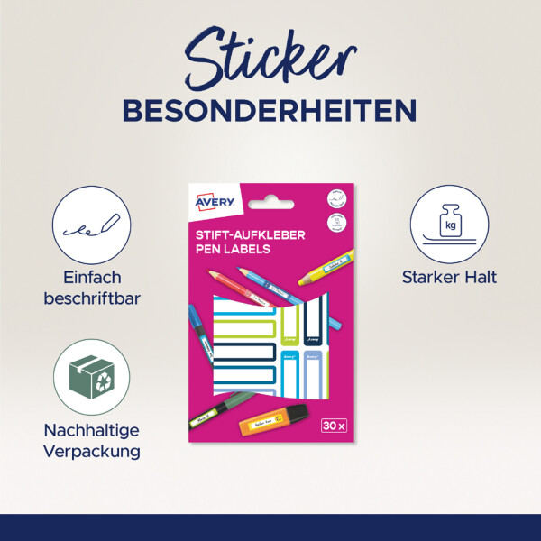 AVERY Stift-Etiketten, Papier, 10 x 50 mm, farbige Rahmen